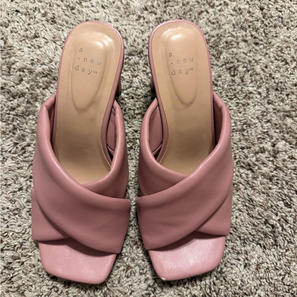 A New Day Pink Mules with Square Toe and Minimalist Design
